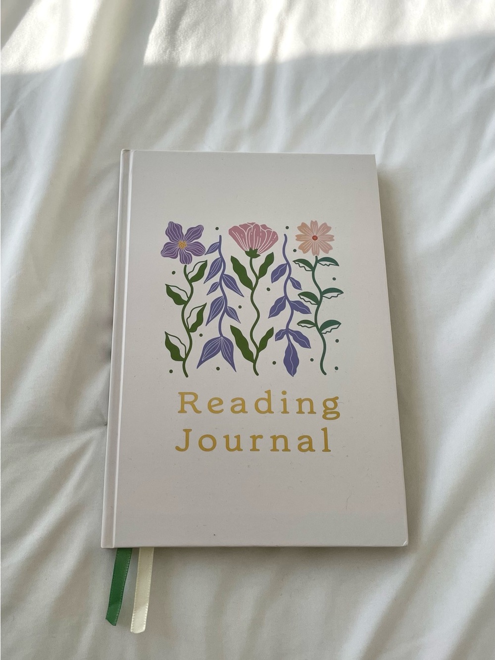 Reading Journal Hardcover Notebook in White with Floral Design